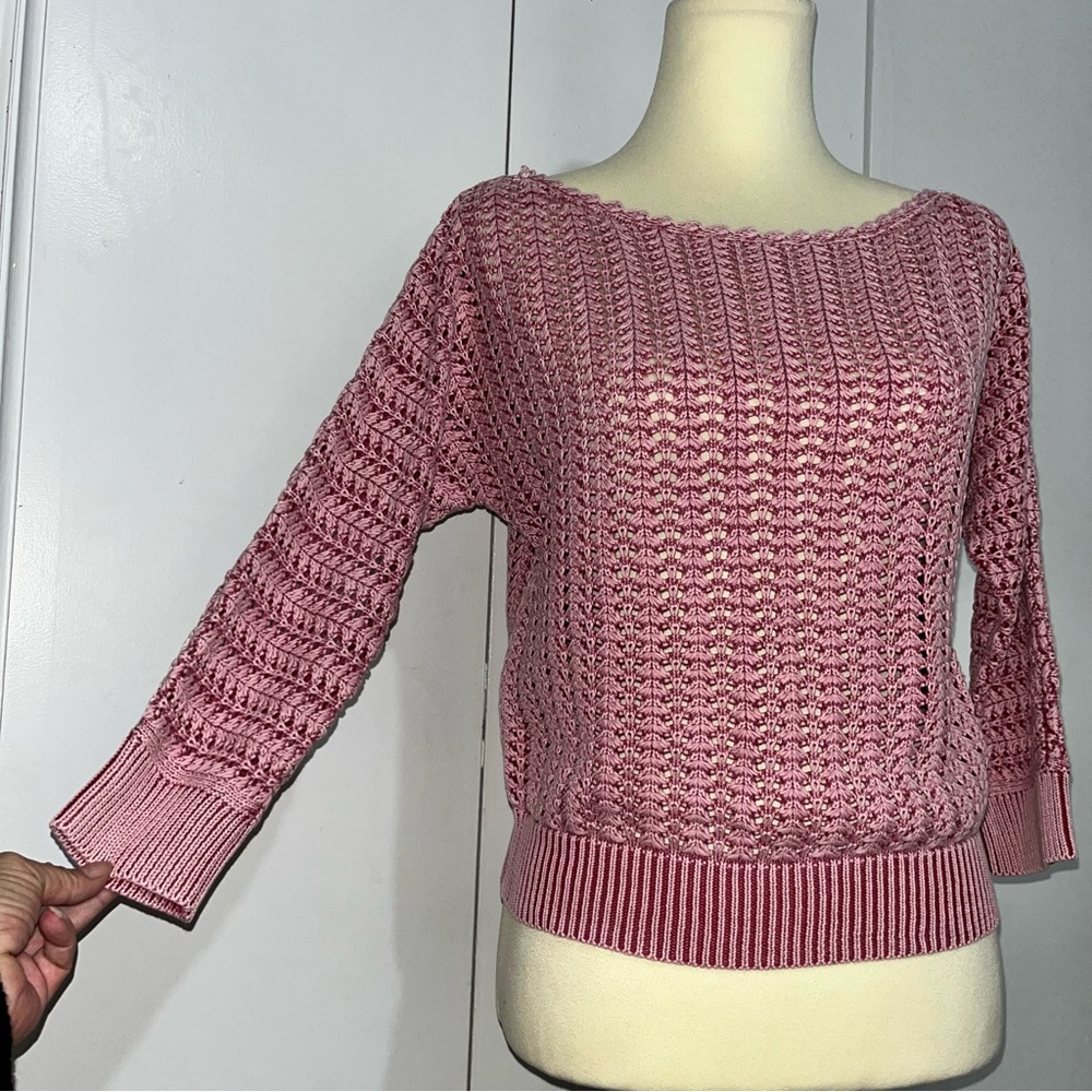 Free People Crochet Cotton Boomerang Boat Neck Knit Sweater